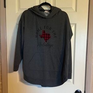 Home for the Holidays Gray Hoodie with Red Buffalo Plaid Graphic-XL